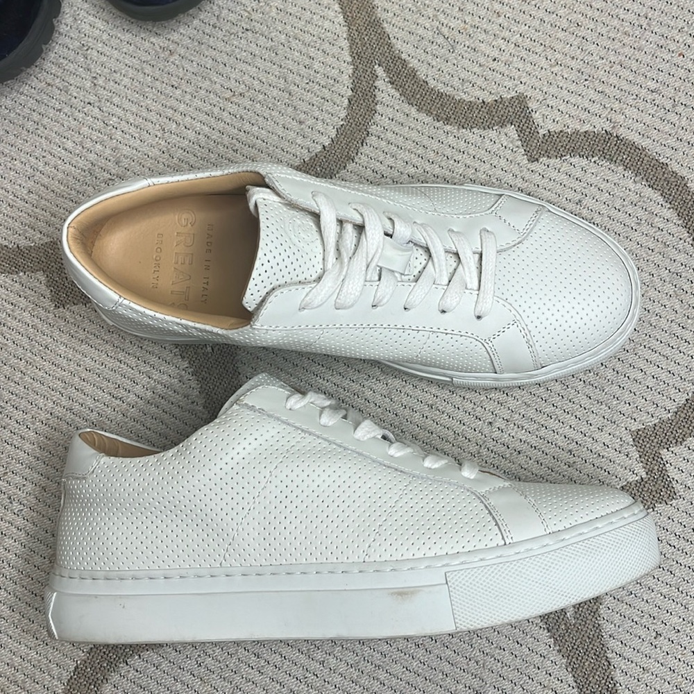 GREATS Brooklyn Made In Italy White Leather Perforated Sneakers
